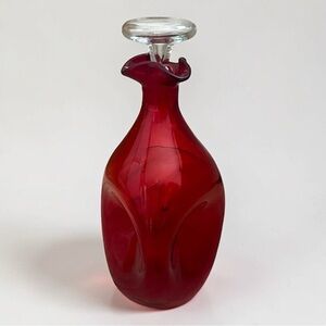 Vintage Blenko pinched dimpled decanter bottle #49 ruby red with Stopper MCM